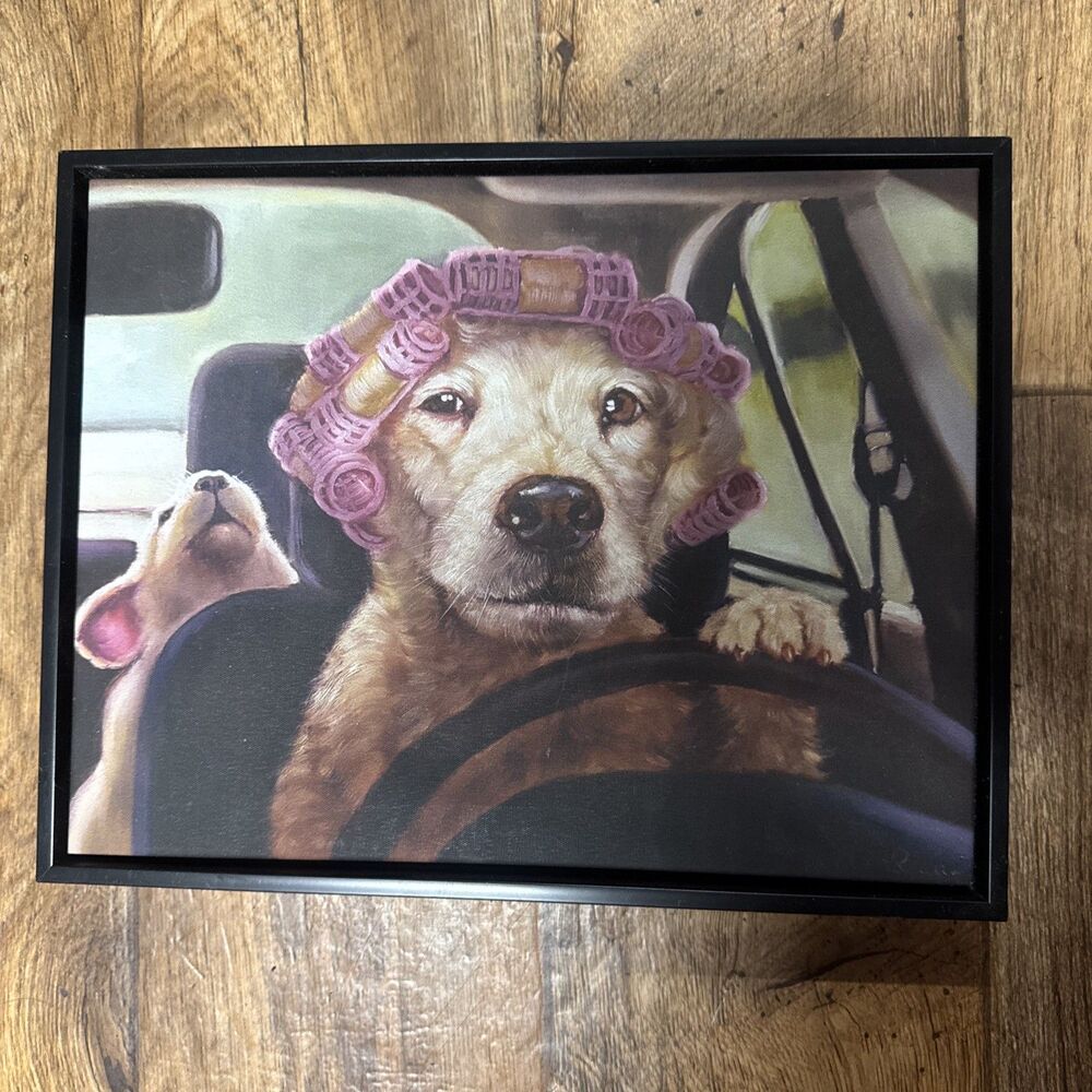 MOMMY CHAUFFEUR by Lucia Heffernan 11x14 Dog Curlers Puppy Funny FRAMED WALL ART